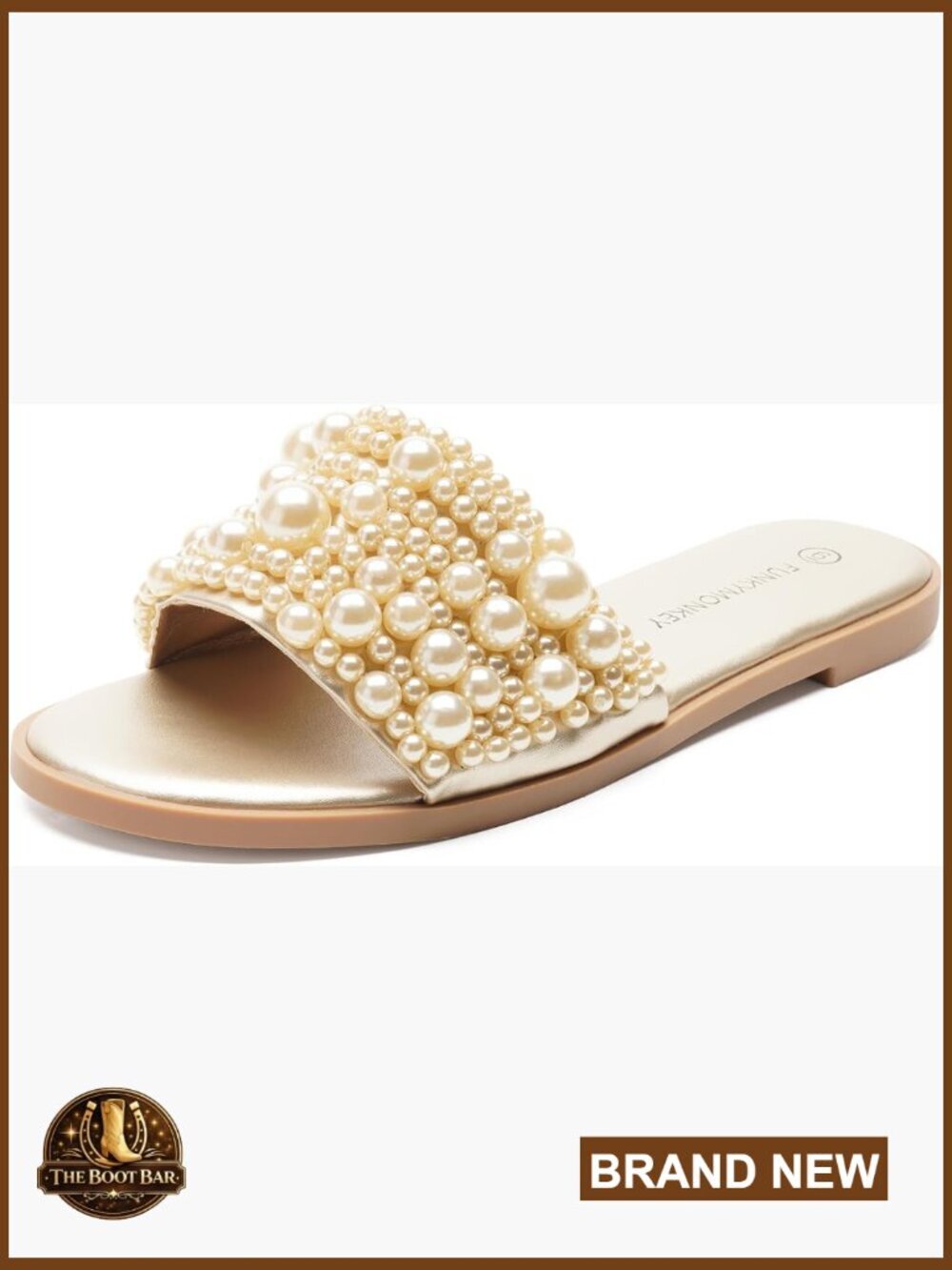 Beaded Pearl Slide Sandals Flat Slip-On Mules Wedding Party Beach